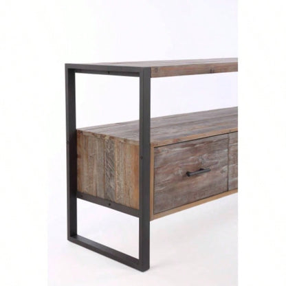 60 inch Reclaimed wood Media TV Console table with 3 Drarwer, Open Shelf, Antique