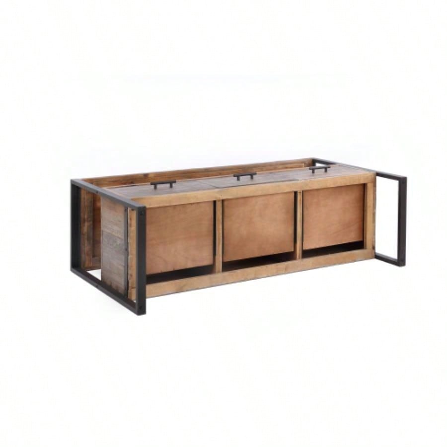 60 inch Reclaimed wood Media TV Console table with 3 Drarwer, Open Shelf, Antique