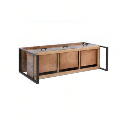 60 inch Reclaimed wood Media TV Console table with 3 Drarwer, Open Shelf, Antique