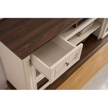 Farmhouse Fireplace TV Stand with Roman Column Styling, Up to 80 - inch TV, 70 - inch Modern Tall Entertainment Center with LED Lights, Living Room Media Console