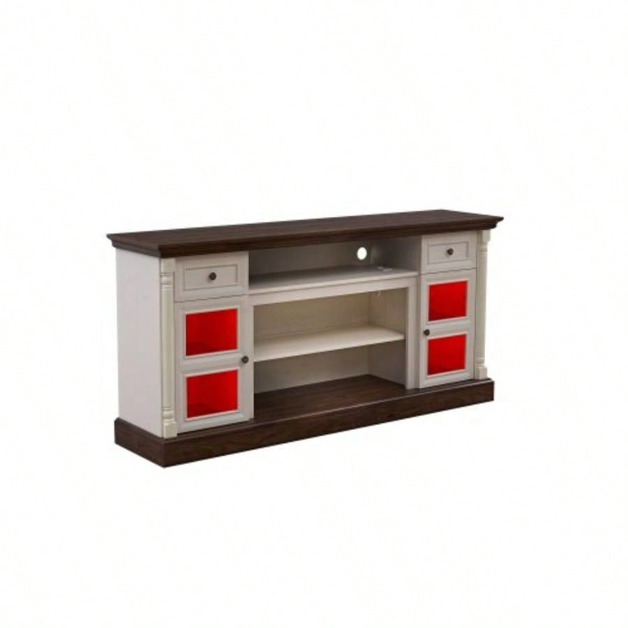 Farmhouse Fireplace TV Stand with Roman Column Styling, Up to 80 - inch TV, 70 - inch Modern Tall Entertainment Center with LED Lights, Living Room Media Console