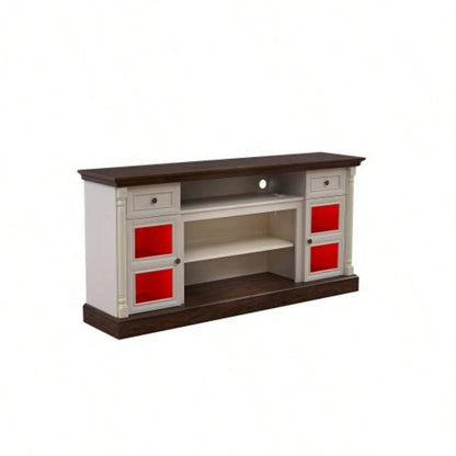 Farmhouse Fireplace TV Stand with Roman Column Styling, Up to 80 - inch TV, 70 - inch Modern Tall Entertainment Center with LED Lights, Living Room Media Console