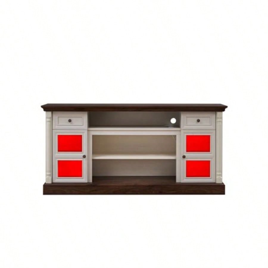 Farmhouse Fireplace TV Stand with Roman Column Styling, Up to 80 - inch TV, 70 - inch Modern Tall Entertainment Center with LED Lights, Living Room Media Console