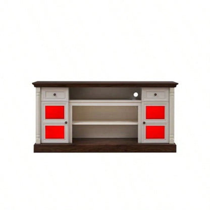 Farmhouse Fireplace TV Stand with Roman Column Styling, Up to 80 - inch TV, 70 - inch Modern Tall Entertainment Center with LED Lights, Living Room Media Console