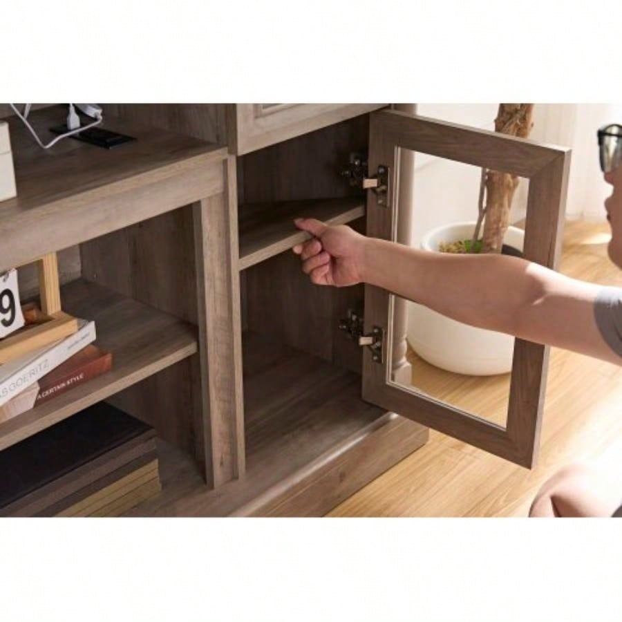 Farmhouse Fireplace TV Stand with Roman Column Styling, Up to 80 - inch TV, 70 - inch Modern Tall Entertainment Center with LED Lights, Living Room Media Console