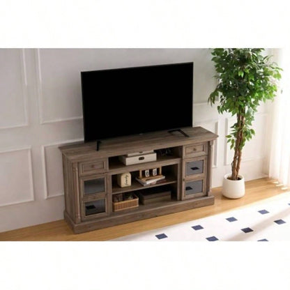 Farmhouse Fireplace TV Stand with Roman Column Styling, Up to 80 - inch TV, 70 - inch Modern Tall Entertainment Center with LED Lights, Living Room Media Console