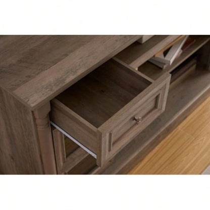 Farmhouse Fireplace TV Stand with Roman Column Styling, Up to 80 - inch TV, 70 - inch Modern Tall Entertainment Center with LED Lights, Living Room Media Console