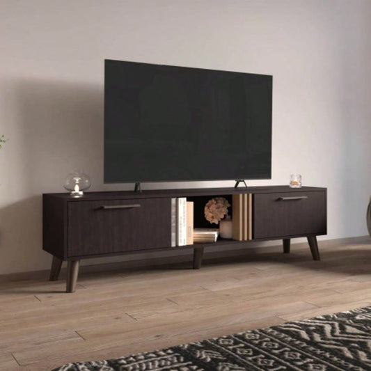 TV Stand, 2 Doors, 1 Shelf, Black/ Natural Oak