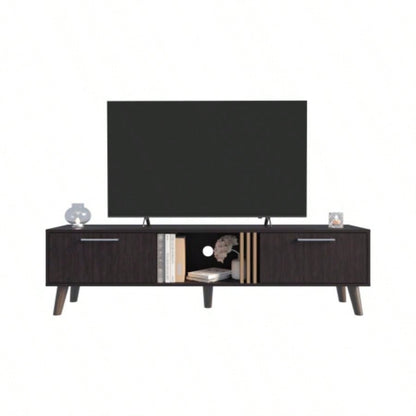 TV Stand, 2 Doors, 1 Shelf, Black/ Natural Oak