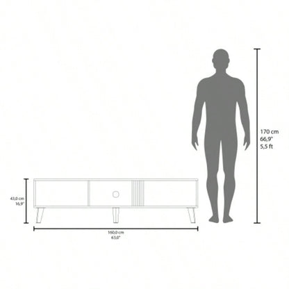 TV Stand, 2 Doors, 1 Shelf, Black/ Natural Oak