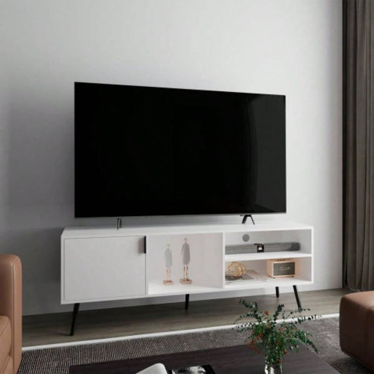 TV Stand, 1 Door, 3 Shelves, White