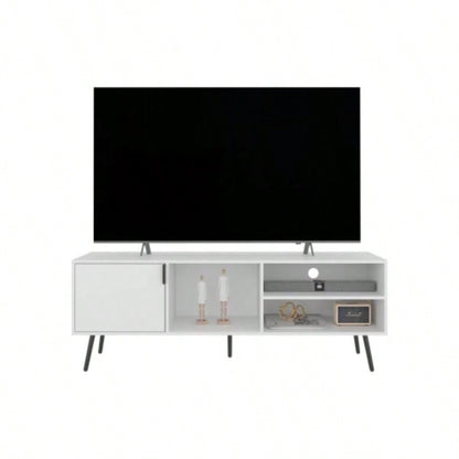TV Stand, 1 Door, 3 Shelves, White