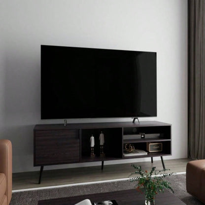TV Stand, 1 Door, 3 Shelves, Black