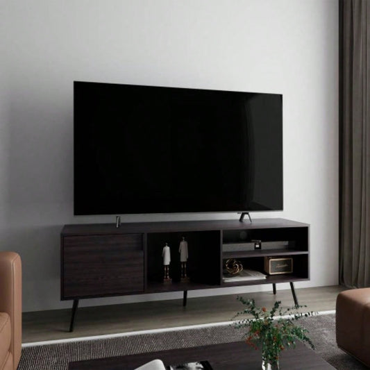TV Stand, 1 Door, 3 Shelves, Black