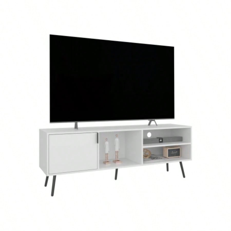 TV Stand, 1 Door, 3 Shelves, White