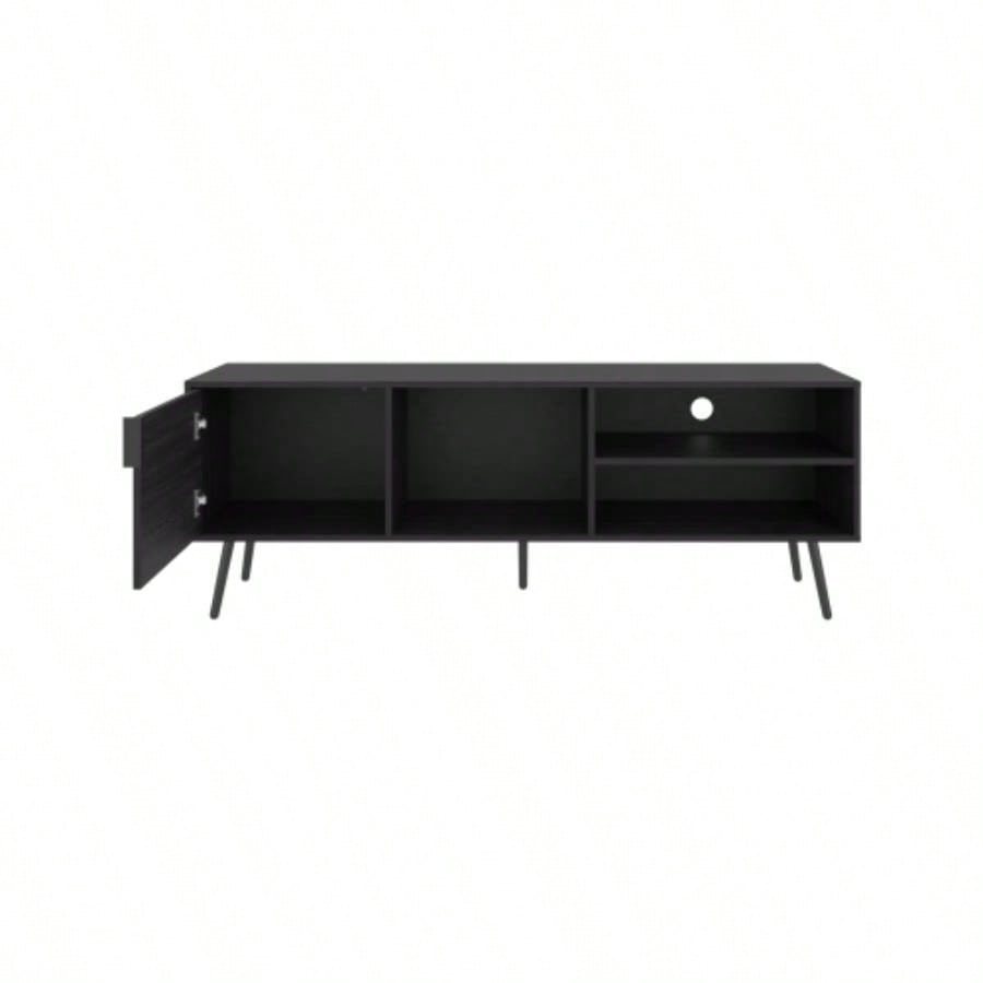 TV Stand, 1 Door, 3 Shelves, Black