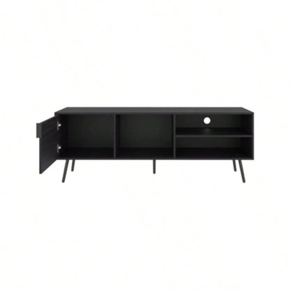 TV Stand, 1 Door, 3 Shelves, Black