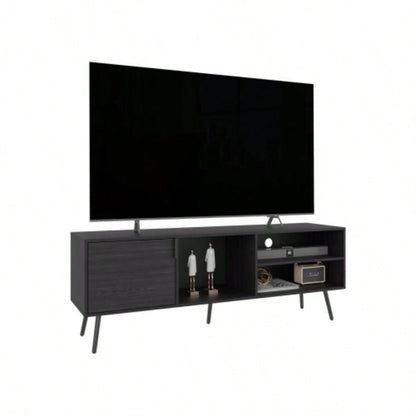 TV Stand, 1 Door, 3 Shelves, Black
