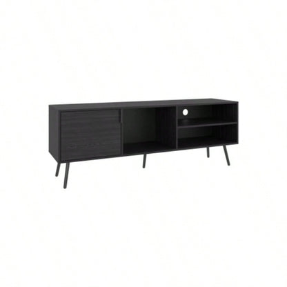 TV Stand, 1 Door, 3 Shelves, Black