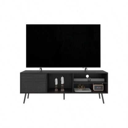 TV Stand, 1 Door, 3 Shelves, Black
