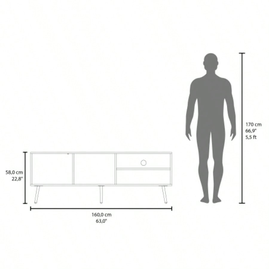 TV Stand, 1 Door, 3 Shelves, White
