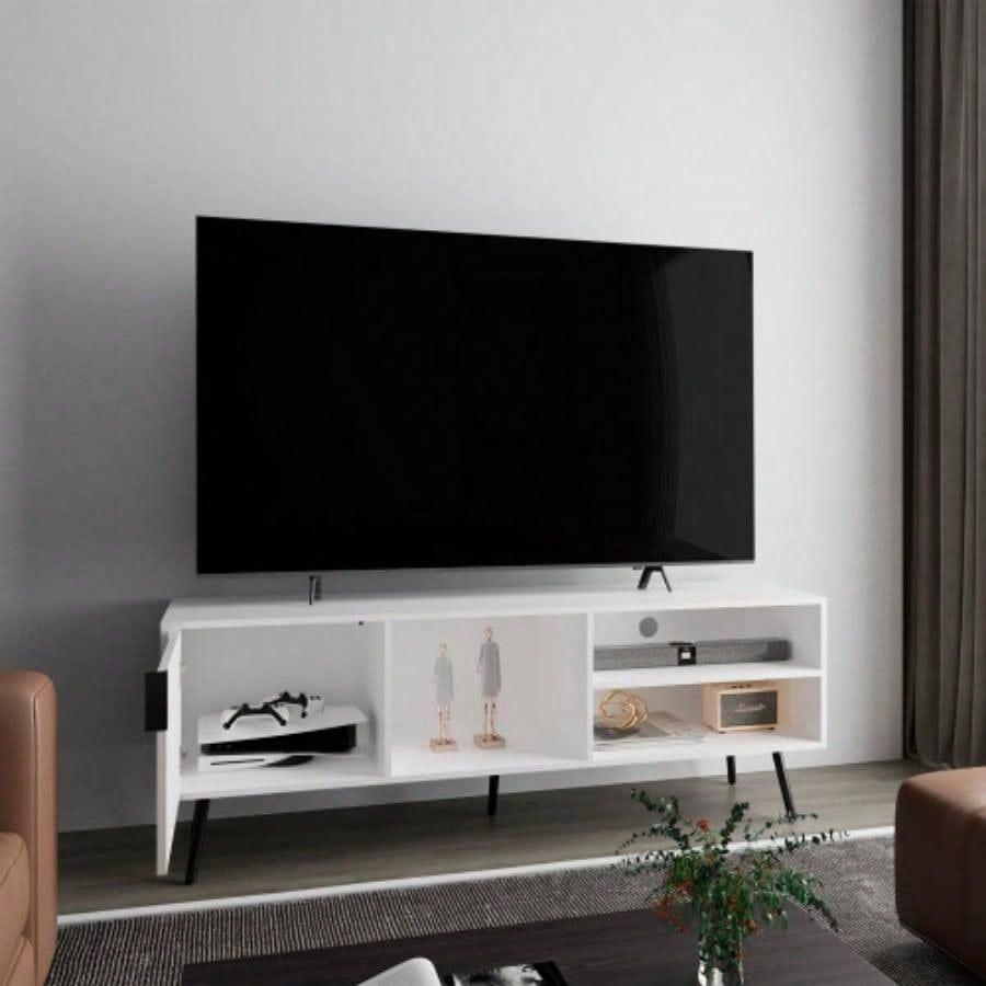 TV Stand, 1 Door, 3 Shelves, White
