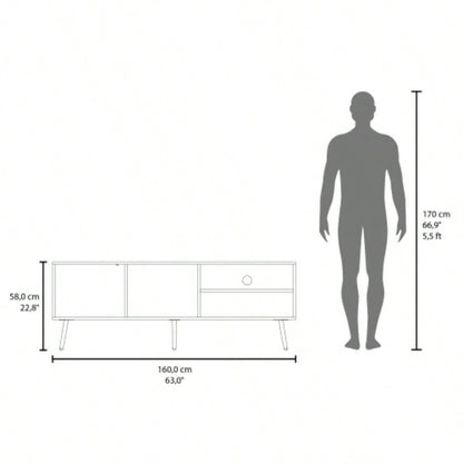 TV Stand, 1 Door, 3 Shelves, Black