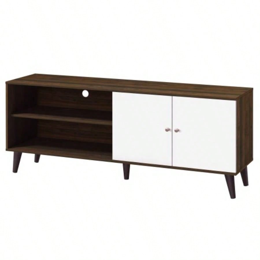 Amidon TV Stand TVs up to 63 with 2 Storage Shelves 1 Cabinet, Modern Entertainment Centre TV in Living Room in Walnut+White