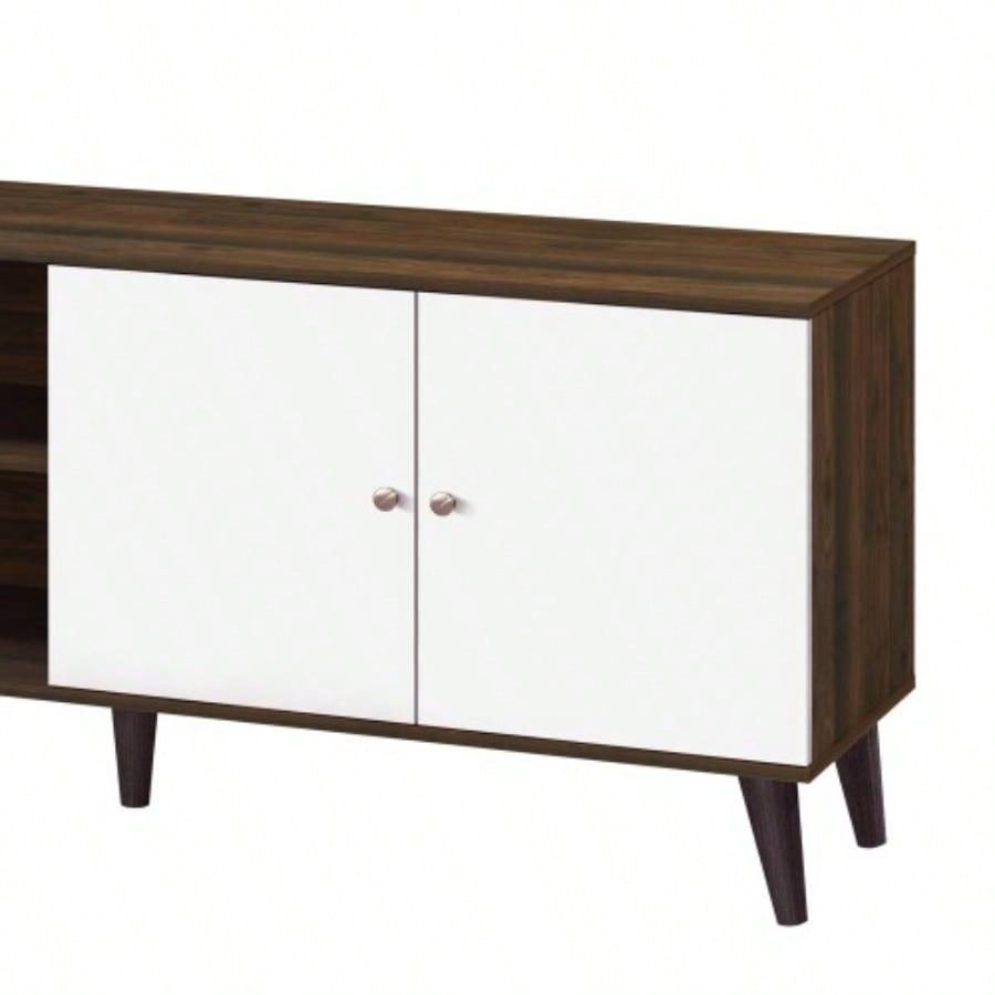 Amidon TV Stand TVs up to 63 with 2 Storage Shelves 1 Cabinet, Modern Entertainment Centre TV in Living Room in Walnut+White