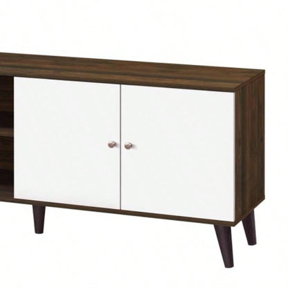 Amidon TV Stand TVs up to 63 with 2 Storage Shelves 1 Cabinet, Modern Entertainment Centre TV in Living Room in Walnut+White