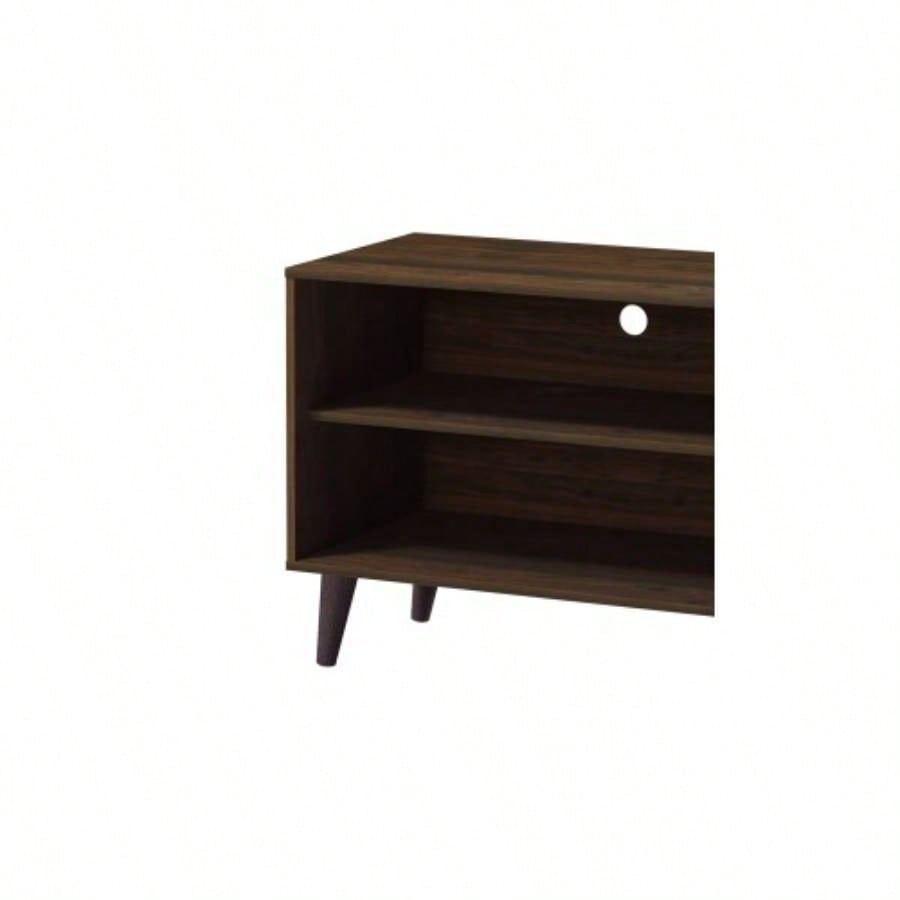 Amidon TV Stand TVs up to 63 with 2 Storage Shelves 1 Cabinet, Modern Entertainment Centre TV in Living Room in Walnut+White