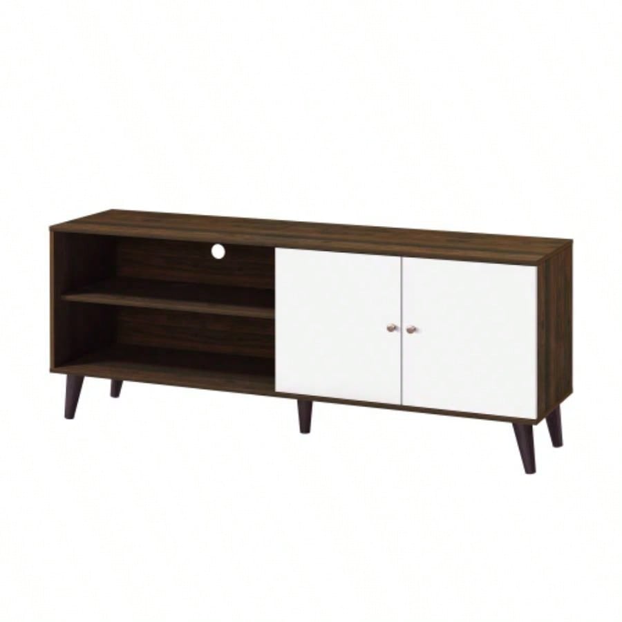 Amidon TV Stand TVs up to 63 with 2 Storage Shelves 1 Cabinet, Modern Entertainment Centre TV in Living Room in Walnut+White