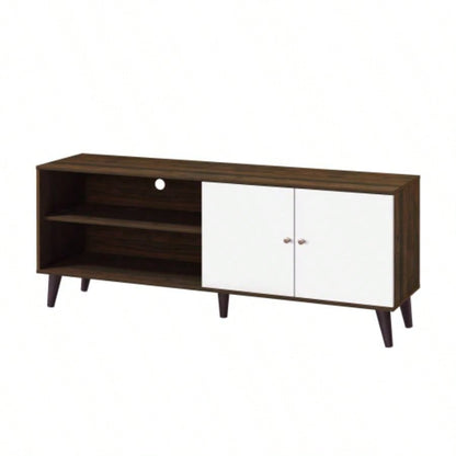 Amidon TV Stand TVs up to 63 with 2 Storage Shelves 1 Cabinet, Modern Entertainment Centre TV in Living Room in Walnut+White
