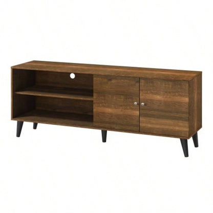 Amidon TV Stand TVs up to 63 with 2 Storage Shelves 1 Cabinet, Modern Entertainment Centre TV in Living Room in Walnut+White