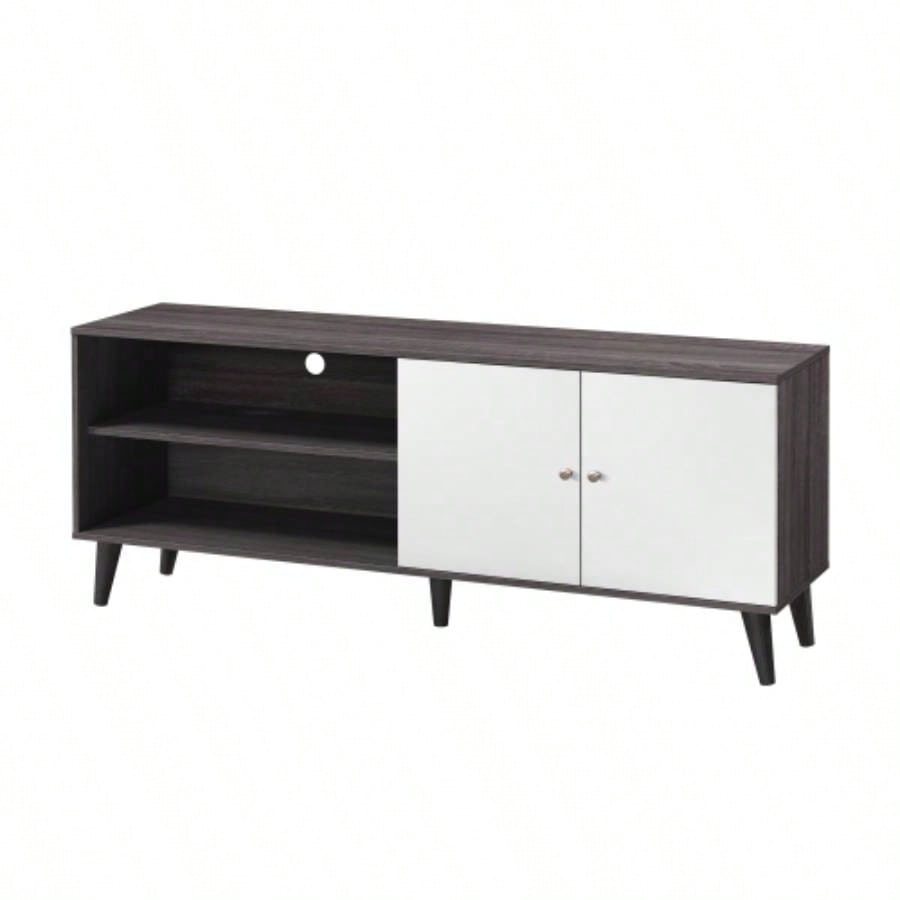 Amidon TV Stand TVs up to 63 with 2 Storage Shelves 1 Cabinet, Modern Entertainment Centre TV in Living Room in Walnut+White