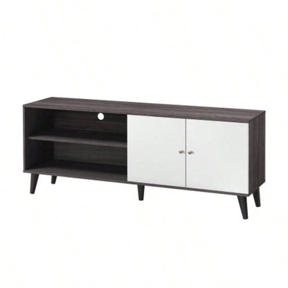 Amidon TV Stand TVs up to 63 with 2 Storage Shelves 1 Cabinet, Modern Entertainment Centre TV in Living Room in Walnut+White