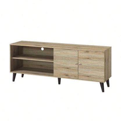 Amidon TV Stand TVs up to 63 with 2 Storage Shelves 1 Cabinet, Modern Entertainment Centre TV in Living Room in Walnut+White