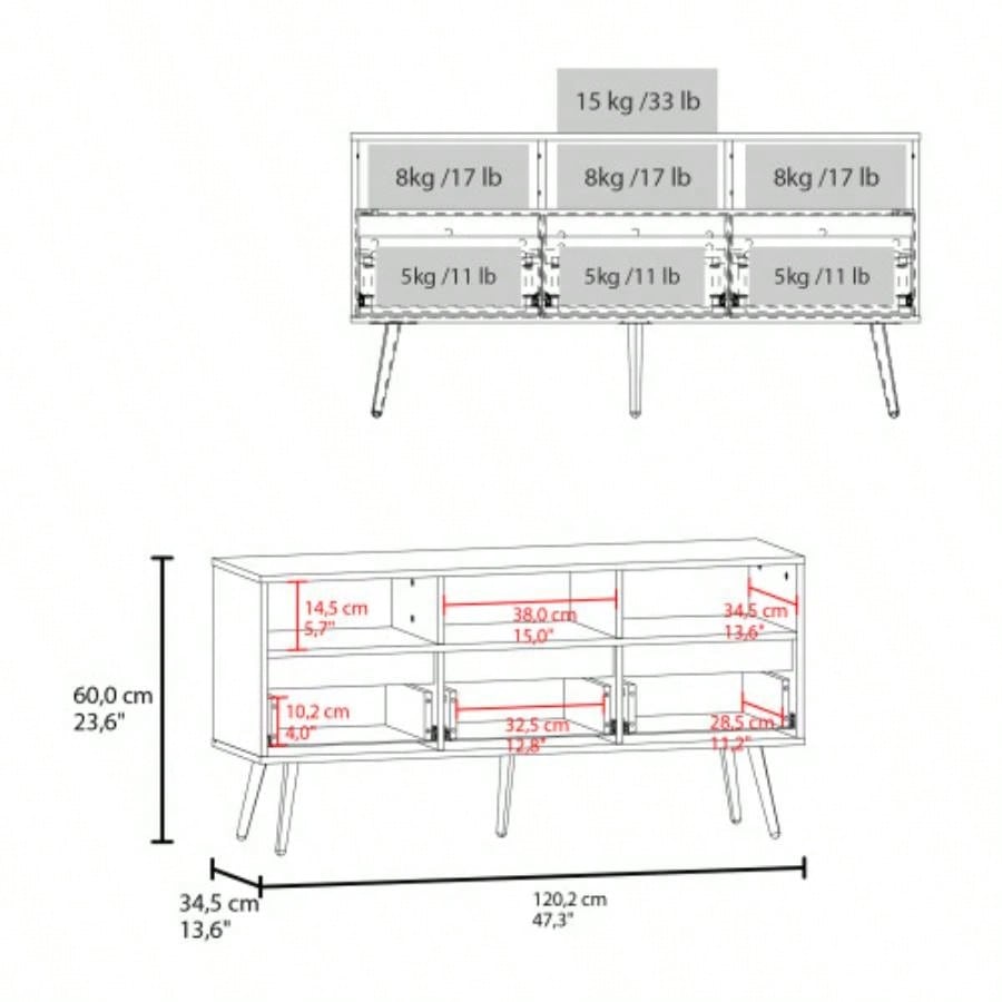 TV Stand, 3 Drawers, 3 Shelves, White/ Natural Oak