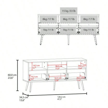 TV Stand, 3 Drawers, 3 Shelves, White/ Natural Oak