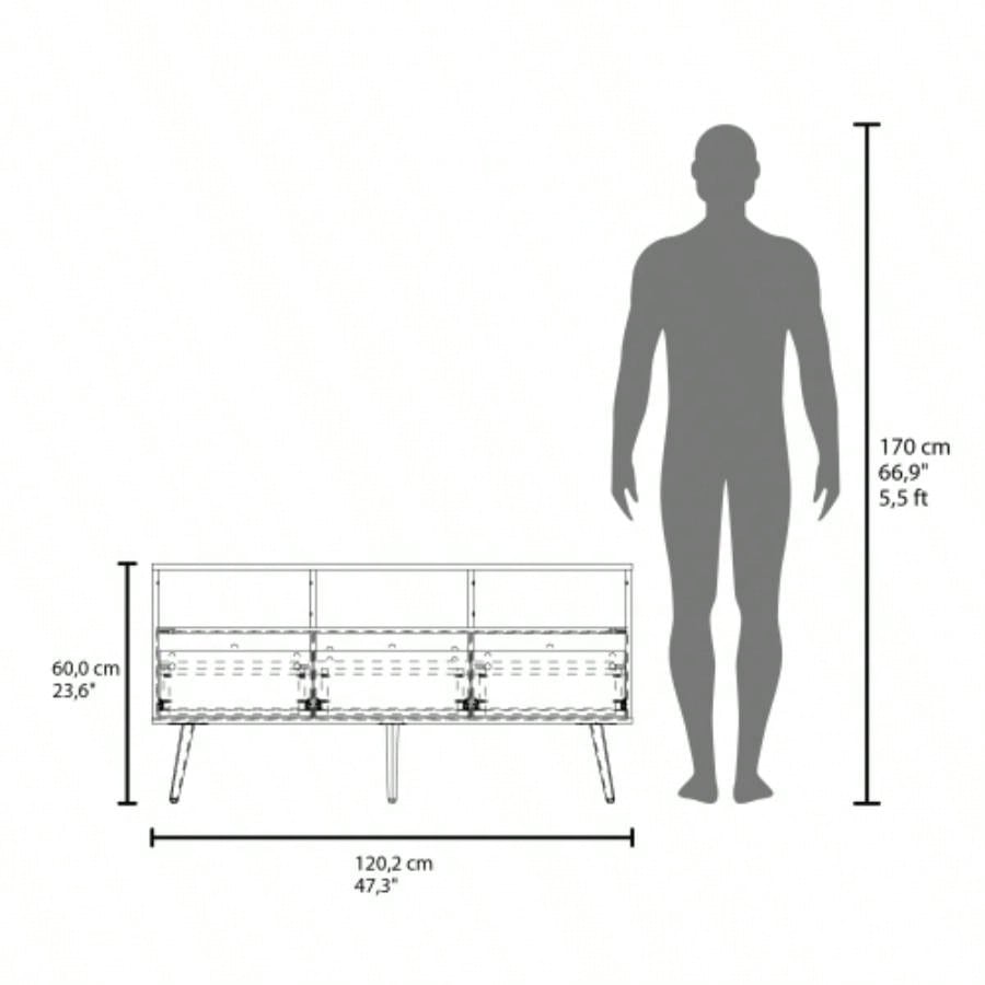 TV Stand, 3 Drawers, 3 Shelves, White/ Natural Oak