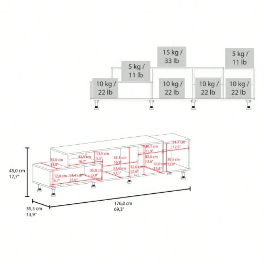 Tv Stand, 3Doors, 1 Shelf 50 TV Capacity