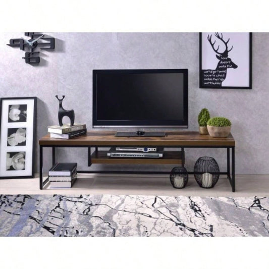 Weathered Oak Black Metal TV Stand