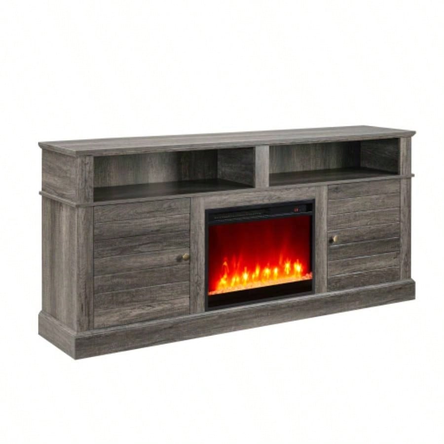Lucifer 70 Gray Walnut TV Stand Console with Fireplace and Heater