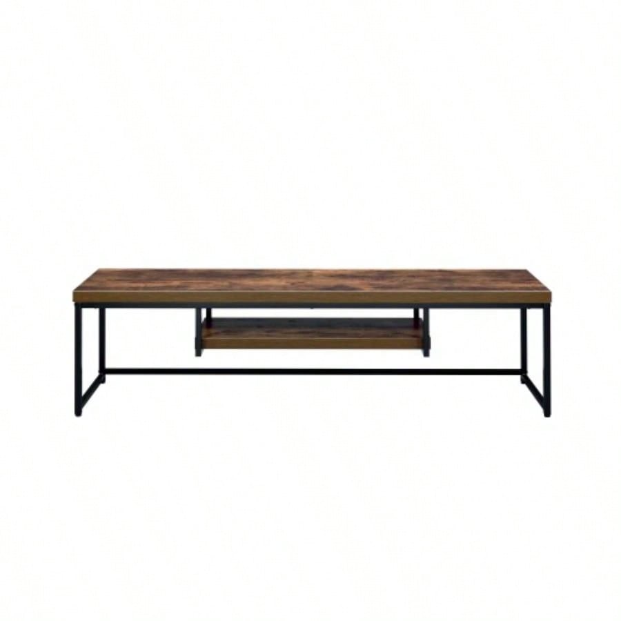 Weathered Oak Black Metal TV Stand