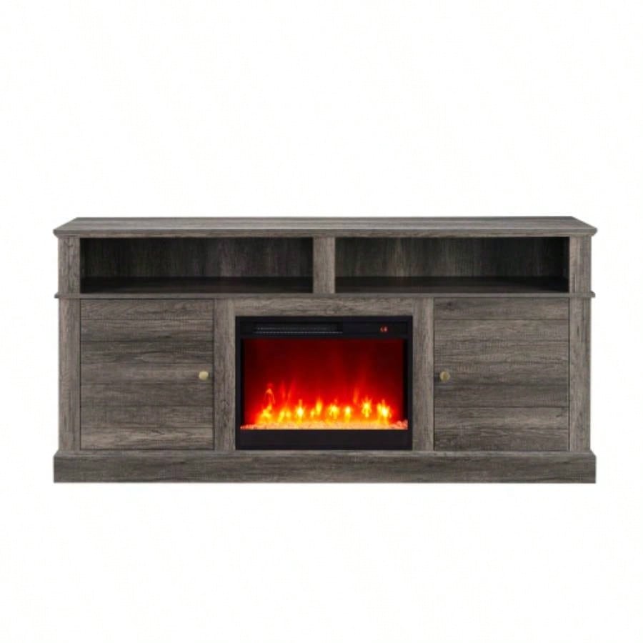 Lucifer 70 Gray Walnut TV Stand Console with Fireplace and Heater