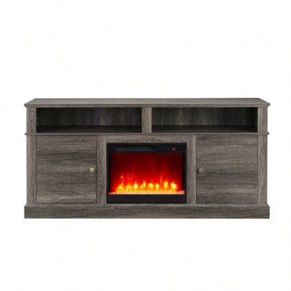 Lucifer 70 Gray Walnut TV Stand Console with Fireplace and Heater