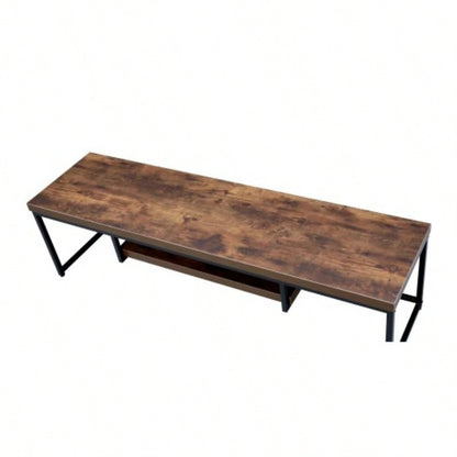 Weathered Oak Black Metal TV Stand