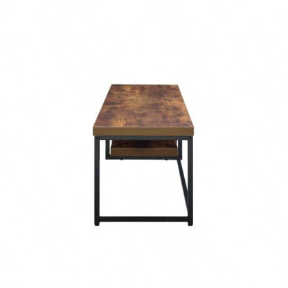 Weathered Oak Black Metal TV Stand