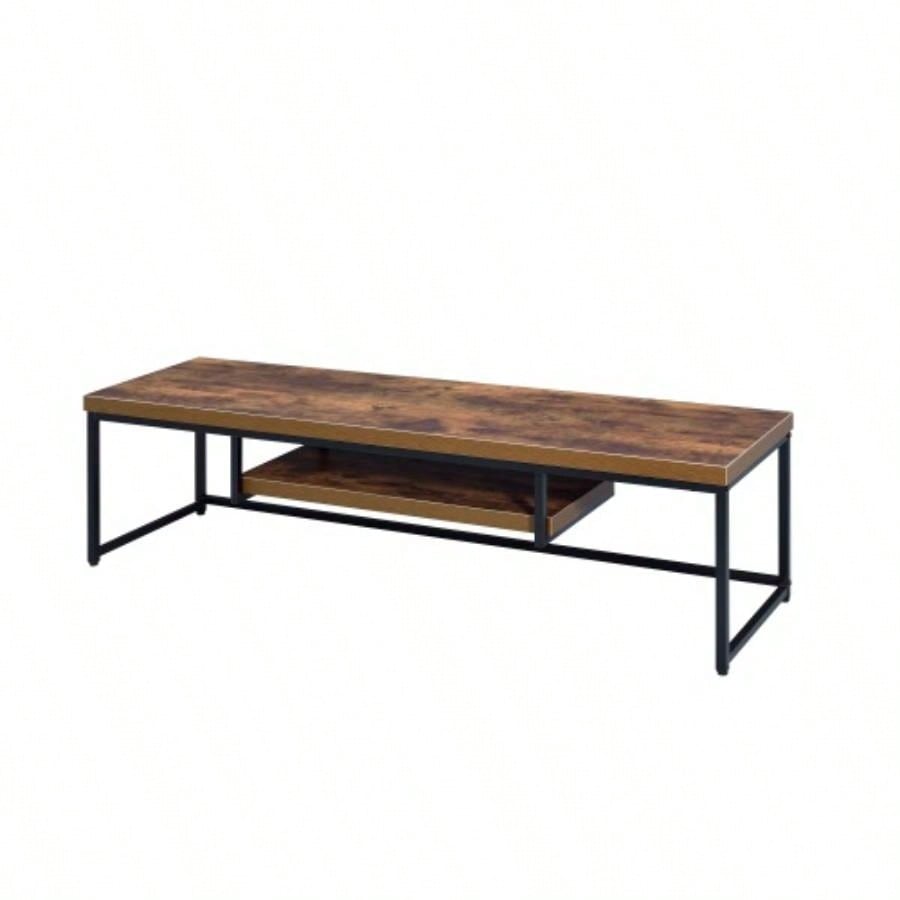 Weathered Oak Black Metal TV Stand