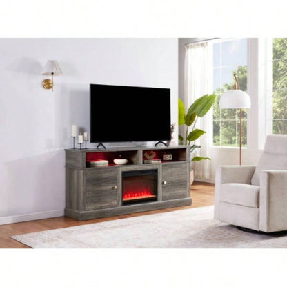 Lucifer 70 Gray Walnut TV Stand Console with Fireplace and Heater